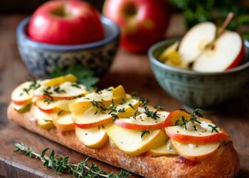 Кростини с яблоками и сыром