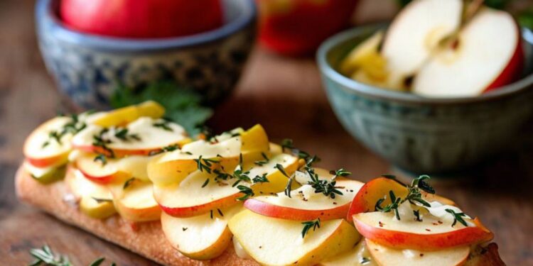 Кростини с яблоками и сыром